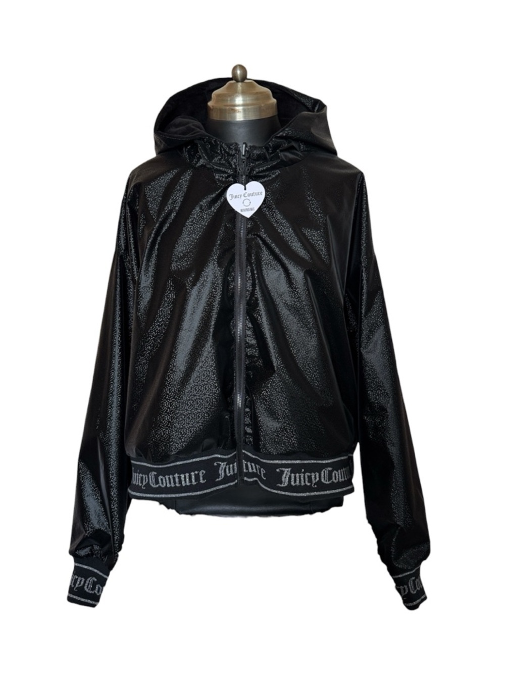Juicy Couture Black Shiny Hooded Zip-Up Jacket